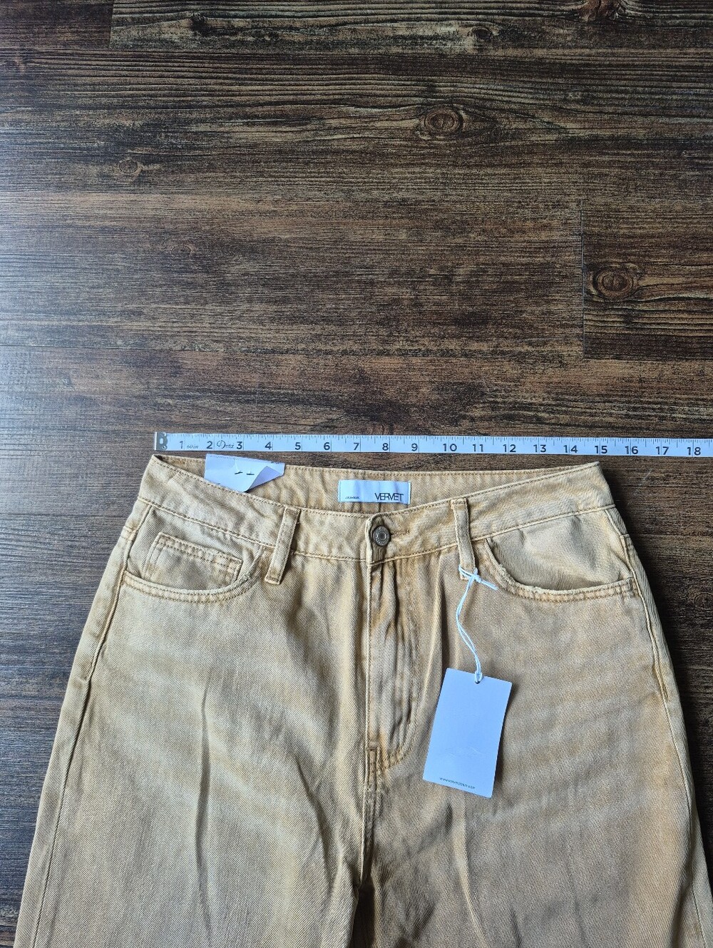 Vervet Leslie 90s Vintage Flare High Rise Tan Distressed Size 28 - Picture 4 of 9